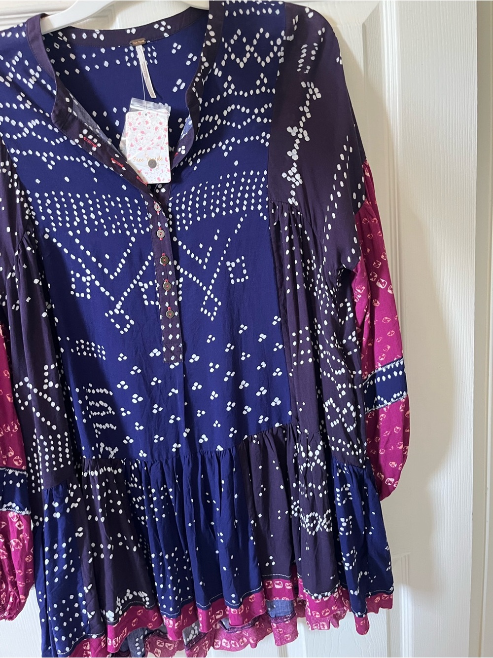 Free People Indigo Combo Patchwork Dress SZ S